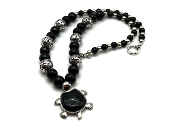Black marble turtle necklace